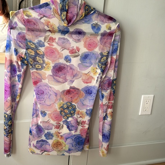 Ganni Turtleneck Printed Mesh Floral | Size 34 or US 2 - Picture 6 of 13